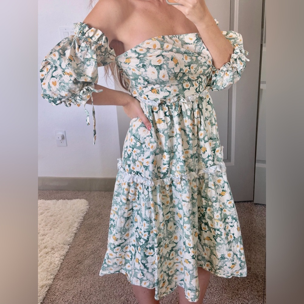 🌼 Floral Green and Yellow Women's Dress cottage-core Hudson Gray